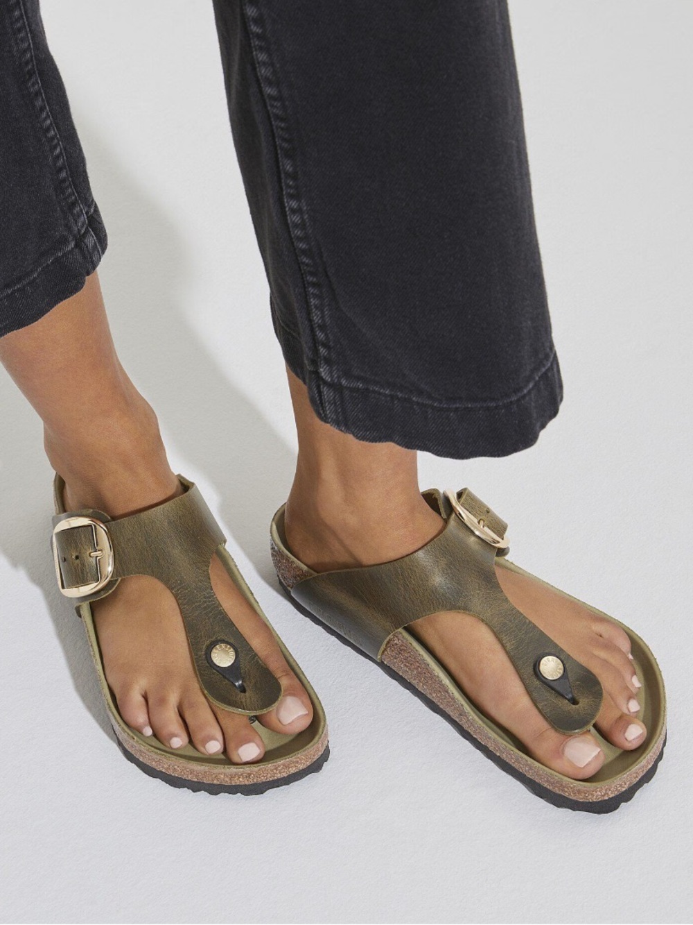 Birkenstock Gizeh Big Buckle Oiled Leather Sandals Womens 40 US9 Olive Green